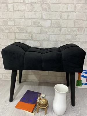 Maison Luré Siyah Puf Ahşap Ayak Çima Dikiş Modern Tasarım Puf & Bench