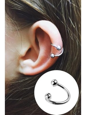 Marmara Avm Gümüş Cerrahi Çelik Spiral Piercing, Iki Ucu Toplu