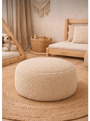 Maison Luré Yuvarlak Bohem Puf Bej 50 cm Çap x 30 cm Yükseklik Puf & Bench