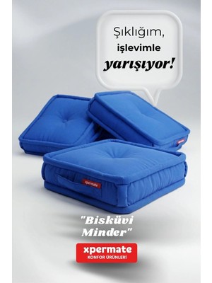 Maison Luré Bisküvi Minder 45X45 Kalın Pofuduk Fransız Minder Mavi Sandalye Minderi