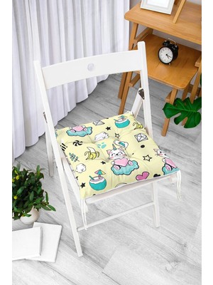 Maison Luré Kalpli Kedi Motifli Dijital Baskılı Pofidik Sandalye Minderi