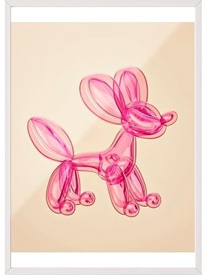 Marmara Avm Zestia Beyaz Çerçeveli Tablo; Balon Köpek Heykeli, Gölge Efektli, 3D Minimal Poster No: 106456 21 x 30