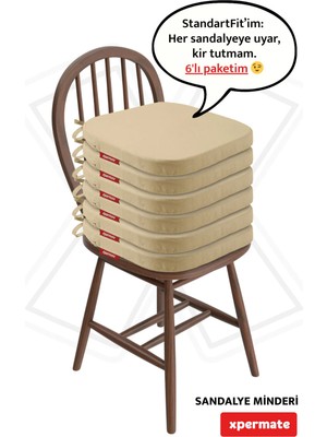 Maison Luré 6'lı Sandalye Minderi 42X42 cm Su Yağ Itici Fermuarlı Bağcıklı Yıkanabilir