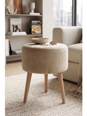 Maison Luré Ahşap Ayaklı Yuvarlak Puf, Tabure 6097 Puf & Bench