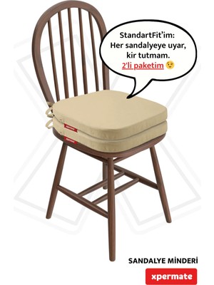 Maison Luré 2’li Sandalye Minderi 42X42 cm Bağcıklı Yıkanabilir Bej