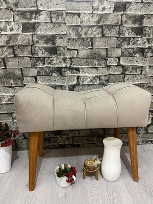 Maison Luré Vizon Puf Ahşap Ayak Çima Dikiş Modern Tasarım Puf & Bench