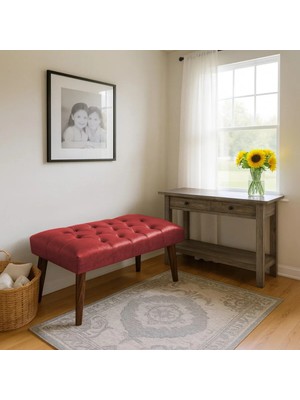 Maison Luré Kırmızı Deri Kapitone Bank Puf 90*45 Puf & Bench