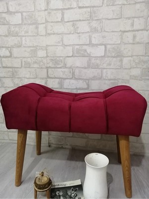 Maison Luré Vişne Çürüğü Renk Puf Ahşap Ayak Çima Dikiş Puf & Bench