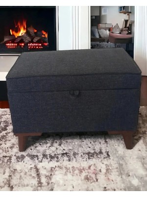 Maison Luré Keten Kumaş Sandıklı Puf Tabure Pistonlu 60X40 Puf & Bench