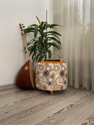 Maison Luré Turuncu Geometrik Desenli Yuvarlak Puf Puf & Bench