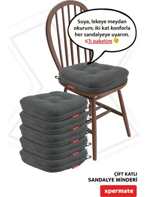 Maison Luré 6'lı Sandalye Minderi 42X42X8 cm Çift Kat Pofidik Fermuarlı Leke Tutmaz