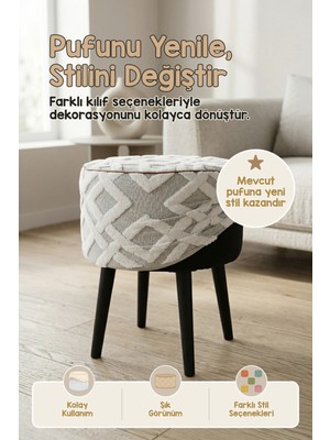 Maison Luré Yıkanabilir Puf Tabure Kılıfı 40X22 Mila Gri Puf & Bench