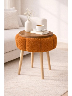 Maison Luré Çiçek Formlu Dekoratif Ahşap Ayaklı Oturma ve Yan Sehpa Pufu Puf & Bench