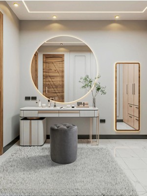 Maison Luré Kapitoneli Yuvarlak Dekoratif Puf Puf & Bench