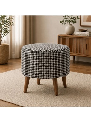 Maison Luré Yuvarlak Dekoratif Puf, Ahşap Ayaklı Oturma Taburesi Puf & Bench