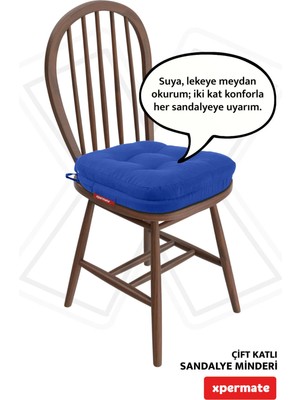 Maison Luré Sandalye Minderi 42X42X8 cm Çift Kat Pofuduk Fermuarlı Leke Tutmaz Mavi