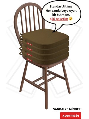 Maison Luré 4’lü Sandalye Minderi 42X42 cm Fermuarlı Bağcıklı Yıkanabilir Kahve