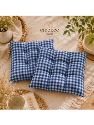 Maison Luré Pötikare Çok Amaçlı Minder 42X42 cm 2 Adet Mavi Sandalye Minderi