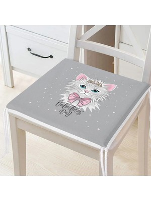 Maison Luré Sevimli Papyonlu Kedi Desenli Çocuk Odası Fermuarlı Sandalye Minderi