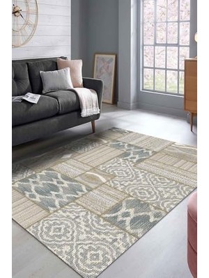 Marmara Avm Violet Patchwork Desenli Şönil Pamuk Tabanlı Yıkanabilir Kaymaz Antibakteriyel Salon Halısı 100X200
