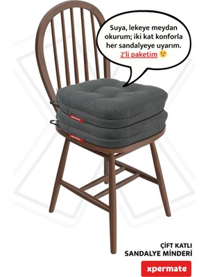 Maison Luré 2’li Sandalye Minderi Fermuarlı 42X42X8 cm Kalın Çift Kat Pofidik Antrasit