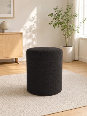Maison Luré Antrasit Welsoft Kumaş Yuvarlak Puf 40X50 cm Dekoratif Oturma Pufu Puf & Bench