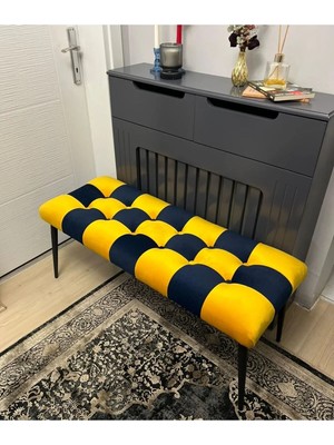 Maison Luré Modern Kanarya Benç Metal Ayaklı Takım Serisi Puf & Bench