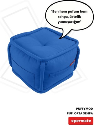 Maison Luré Mavi Kare Puf 40X40X32 cm Oturma Odası Dekoratif Puf & Bench