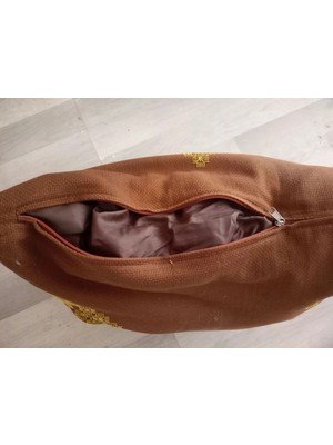 Maison Luré Kahverengi Minder El Işlemesi Büyük Boy Fermuarlı 63X52X13CM Sandalye Minderi