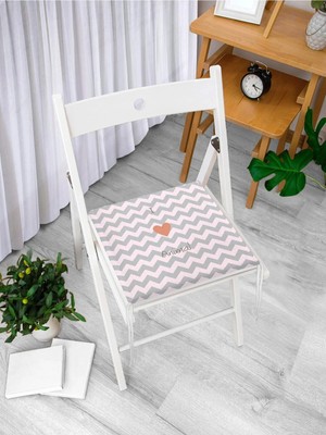 Maison Luré Pembe Gri Zikzaklı I Love Animal Desenli Fermuarlı Sandalye Minderi