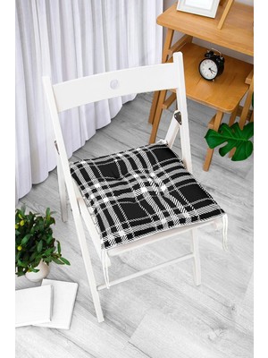 Maison Luré Siyah Beyaz Ekose Desenli Kare Sandalye Minderi 40 x 40 cm