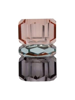 Marmara Avm Şeftali, Yeşil ve Duman Renkli Kristal Mum Tutucu, 4,5x4,5x7,5 cm