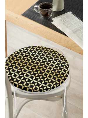 Maison Luré Gold Geometrik Desenli Yuvarlak Fermuarlı Sandalye Minderi