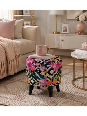 Maison Luré Pembe Çok Amaçlı Puf - Ahşap Görünümlü Ayaklı Puf & Bench