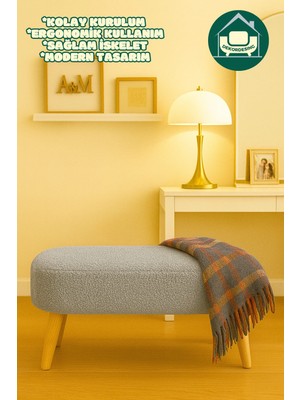 Maison Luré Ln Paris Retro Ahşap Ayaklı Oval Bench Puf Gri Puf & Bench