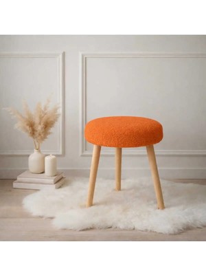 Maison Luré Turuncu Yuvarlak Teddy Kumaş Puf Tabure Puf & Bench