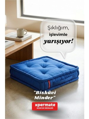 Maison Luré Petek Önü Bisküvi Minder 55X55X14 Pofuduk Balkon Bahçe Minderi Mavi Sandalye Minderi