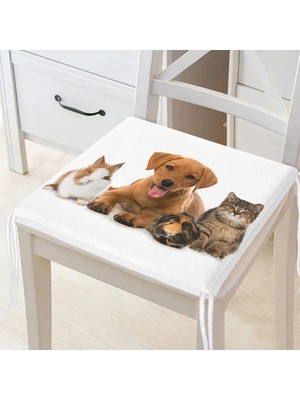 Maison Luré Tavşan Kedi Köpek Desenli Dijital Baskılı Fermuarlı Sandalye Minderi