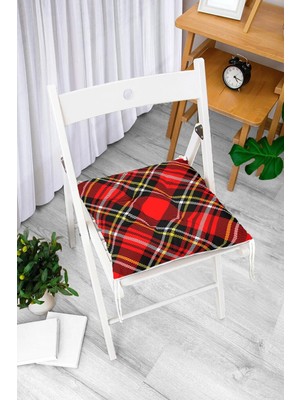 Maison Luré Ekose Desenli Kırmızı Zeminli Kare Sandalye Minderi