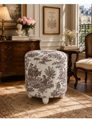 Maison Luré Fransız Vintage Desenli Ayaklı Yuvarlak Oturma Pufu Puf & Bench