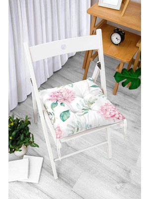Maison Luré Yeşil Yapraklı Ortanca Çiçek Dijital Baskılı Pofidik Sandalye Minderi