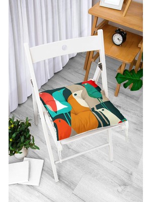 Maison Luré Kuş Desenli Dijital Baskılı Pofidik Sandalye Minderi