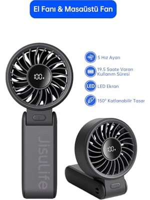 Marmara Avm Handheld Fan Life 7 El Fanı & Masaüstü Fan 5000 Mah Siyah