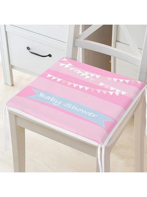 Maison Luré Pembe Çizgili Baby Shower Temalı Fermuarlı Sandalye Minderi