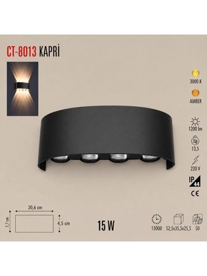 Lexroo Dış Mekan LED Aplik 15 Watt Amber Cata Kapri 4'lü Aplik CT-8013A