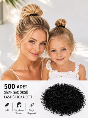 Lexroo 500 Adet Siyah Saç Örgü Lastiğitoka Seti Lastik Toka Seti, Lastik Toka Seti, Toka Organizer