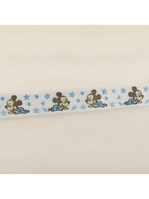 Lexroo Bebek Mickey Mouse Temalı Beyaz Saten Kurdela 1.5 Cm. x 10 Metre
