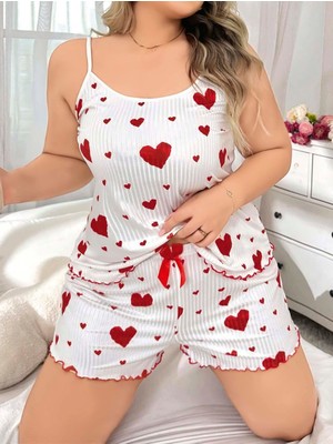 MiraLive Büyük Beden Kalp Desen Pamuklu Şortlu Pijama Takımı