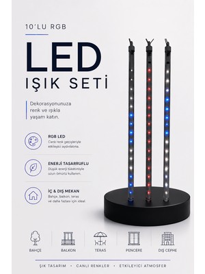Lexroo Rgb LED Dış ve Iç Mekan Süsleme Işığı 10 Çubuklu Şerit