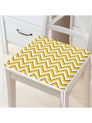 Maison Luré Sarı Renkli Geometrik Desenli Dijital Baskılı Fermuarlı Sandalye Minderi